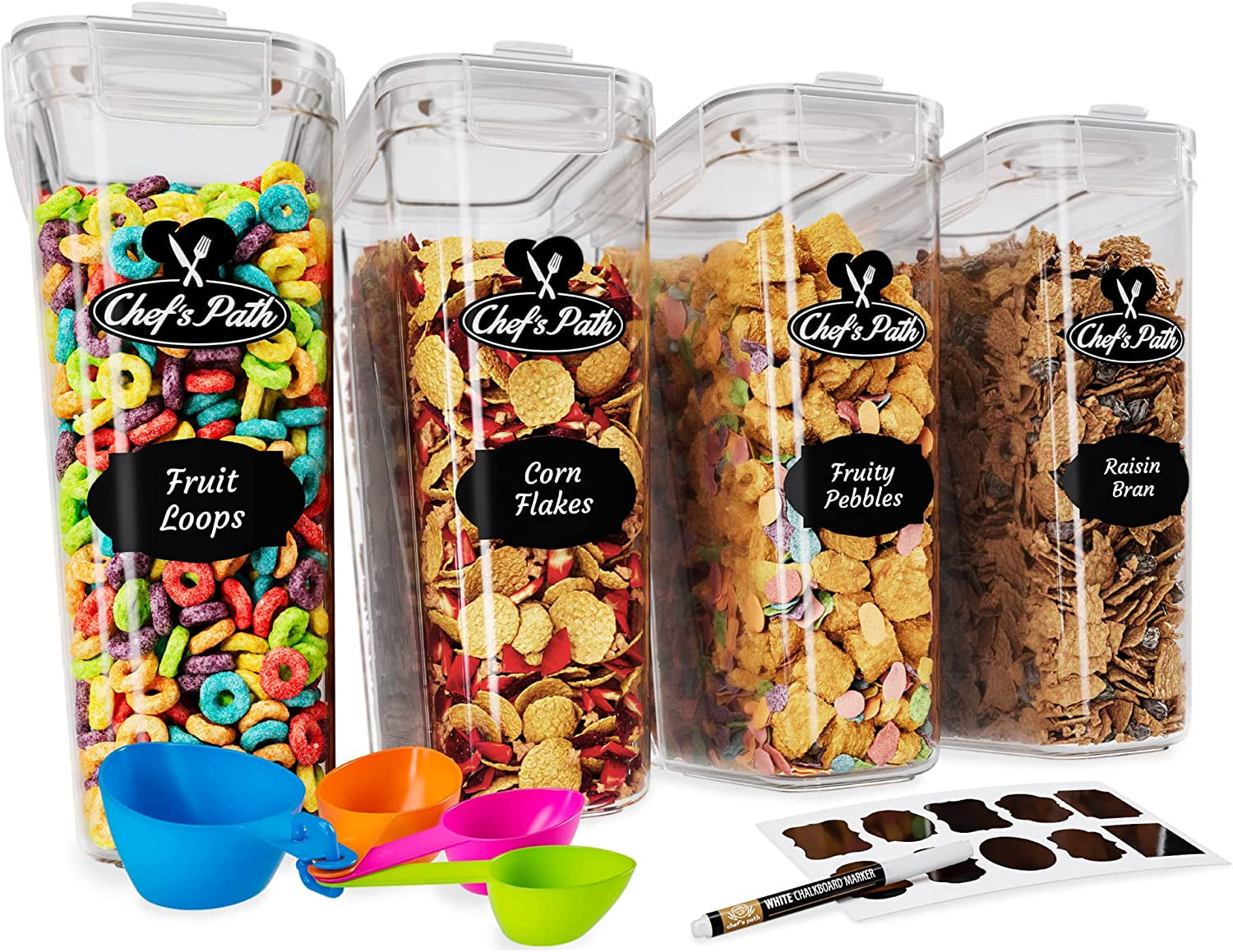 Cereal Containers Storage Set Large (4L,135.2 Oz), Airtight Food Storage Containers for Kitchen & Pantry Organization, Cereal Storage Container Set for Crunchiness, BPA Free Dispenser Keepers (4)