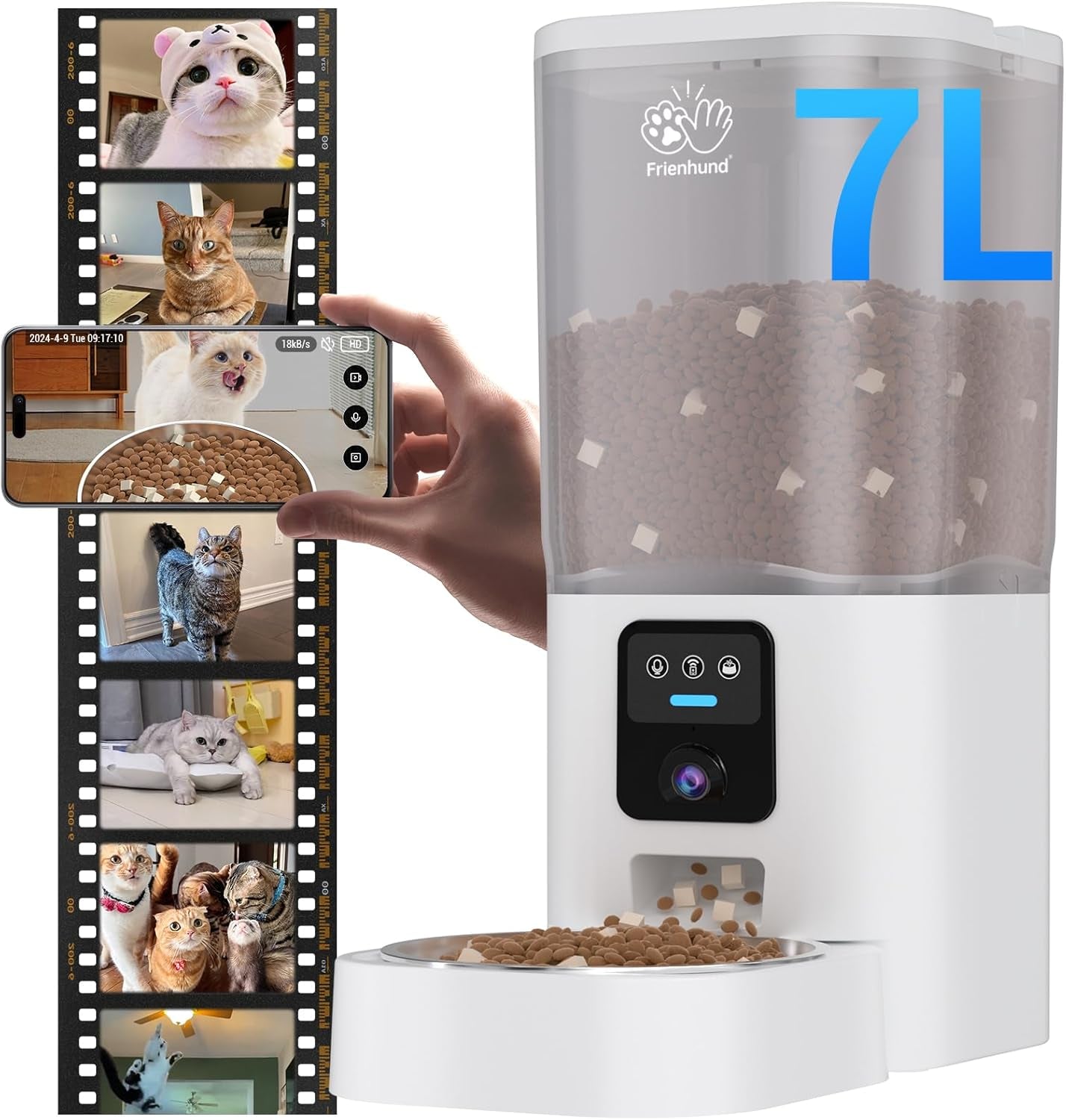 Automatic Cat Feeder with 2K Camera: 5G Wifi Automatic Dog Feeder with Night Vision,Cat Food Dispenser with 7L Large Food Storage Container for Multiple Pet,Detachable for Easy Clean -29 Cup