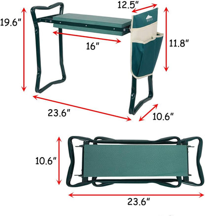 Folding Garden Kneeler Seat Portable Bench Stool with Soft Kneeling Foam Pad and Tool Pouch for Gardening,Fishing