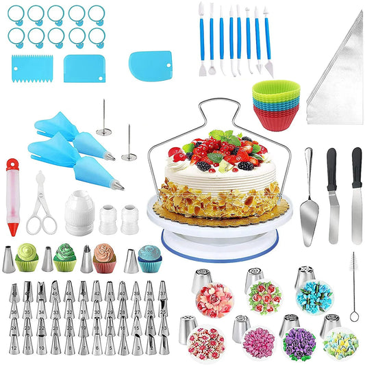 Cake Decorating Kit,132Pcs Cake Decorating Tools with Cake Turntable Stand Icing Piping Bags and Tips Set Baking Supplies Set for Beginner and Cake-Lover