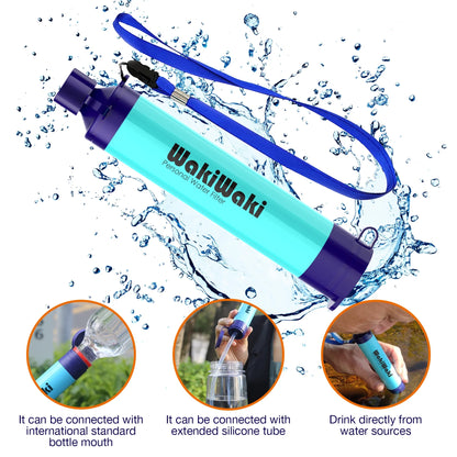 Personal Water Filter Straw, Portable Water Purifier Survival Gear for Hiking Camping Travel, Blue, 1 Pack